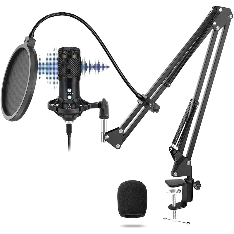 Microphone Kit,Podcast Cardioid Condenser Microphone Bundle for Computer Plug&Play with Adjustable Stand Boom Arm Shock: Default Title