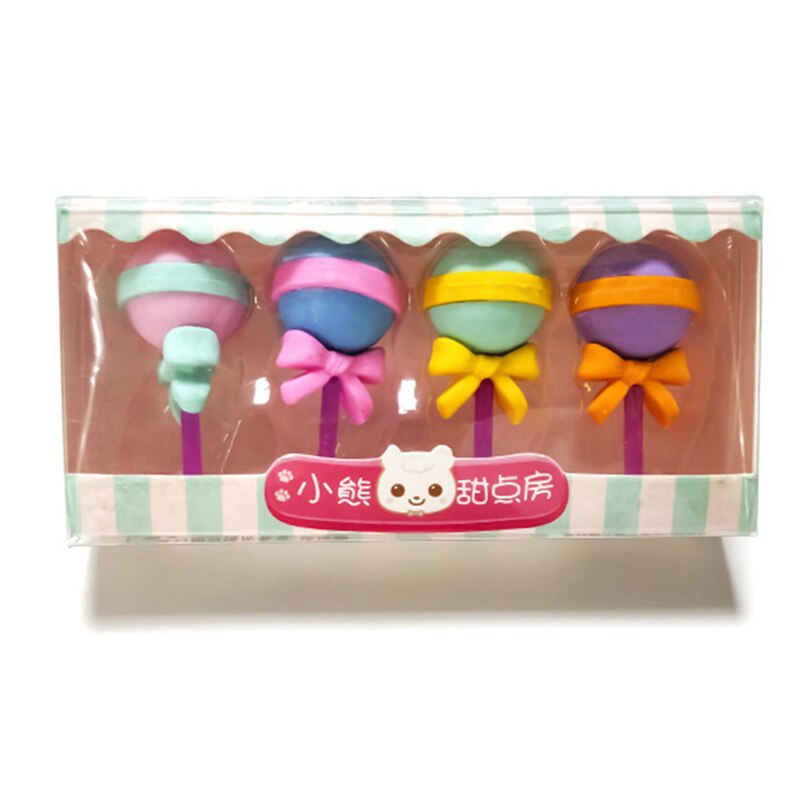 Dessert Erasers Set Mini Rabbit Lollipop Icecream Popsicle Donuts Rubber Pencil Eraser for Kids Funny School Student 4pcs: 1