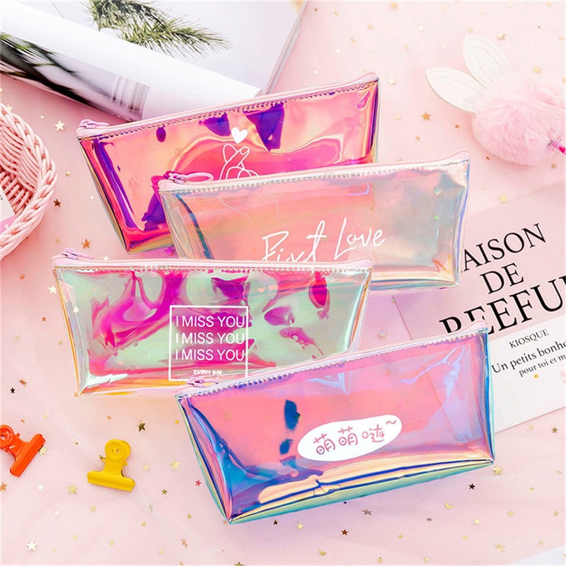 Transparent Cosmetic Bag Travel Makeup Bag Zipper Make Up Organizer Pouch Toiletry Student Pencil Pouch