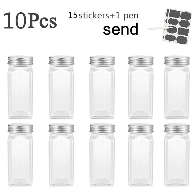 Meerdere Set Kruiden Potten Vierkante Glazen Container Kruiden Fles Keuken Outdoor Camping Kruiden Container Spice Container: 10pcs White