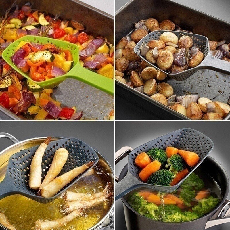 Palas de cocina creativas, colador de alimentos, cuchara de nailon, utensilios de drenaje, colador grande, filtro para sopa, accesorios de cocina para el hogar