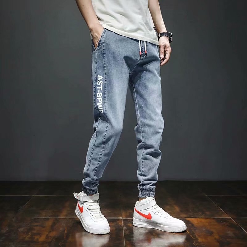 Blue Baggy Jeans Drawstring Waist Jeans Men Streetstyle Elastic-Pants-Mouth Kpop Clothes Hip Hop Harajuku S-5XL plus size