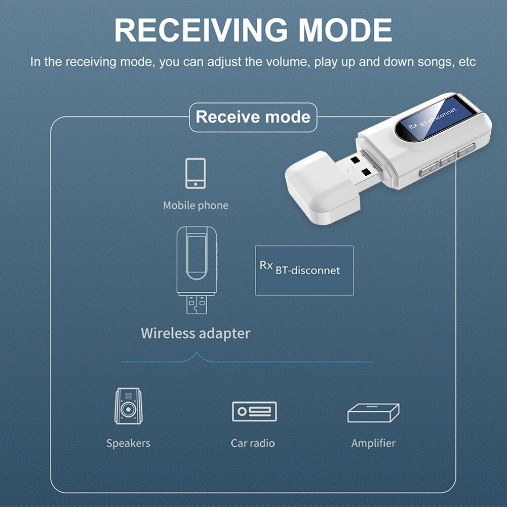 2 in 1 kabellos Audio- Sender Empfänger LCD Anzeige USB Bluetooth 5,0 Dongle USB Stereo Musik kabellos Adapter