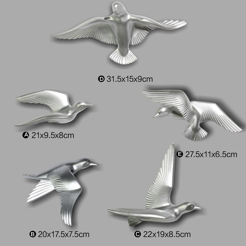 3D Resin bird Home Decoration decor wall stickers decoration: Silver
