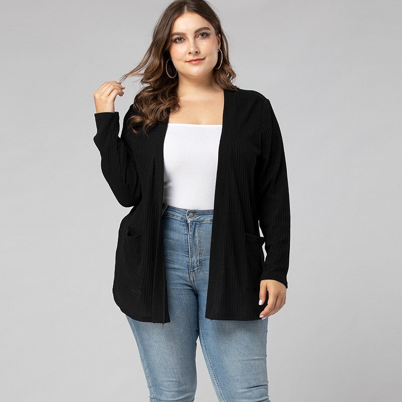 Feminino primavera outono plus size roupas femininas camisola cardigan para mulher casual solto mangas compridas fino tricô casaco preto 7xl