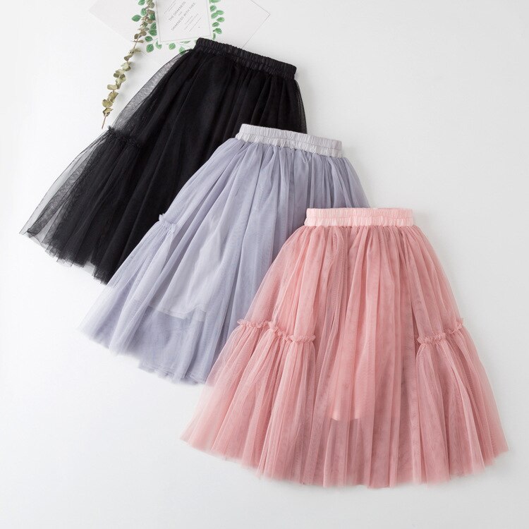 Tonårsflickor lång kjol barnkläder barn rosa svarta kjolar tjejer kjolar sommar 4 6 8 10 12 14 år puff princess kostym