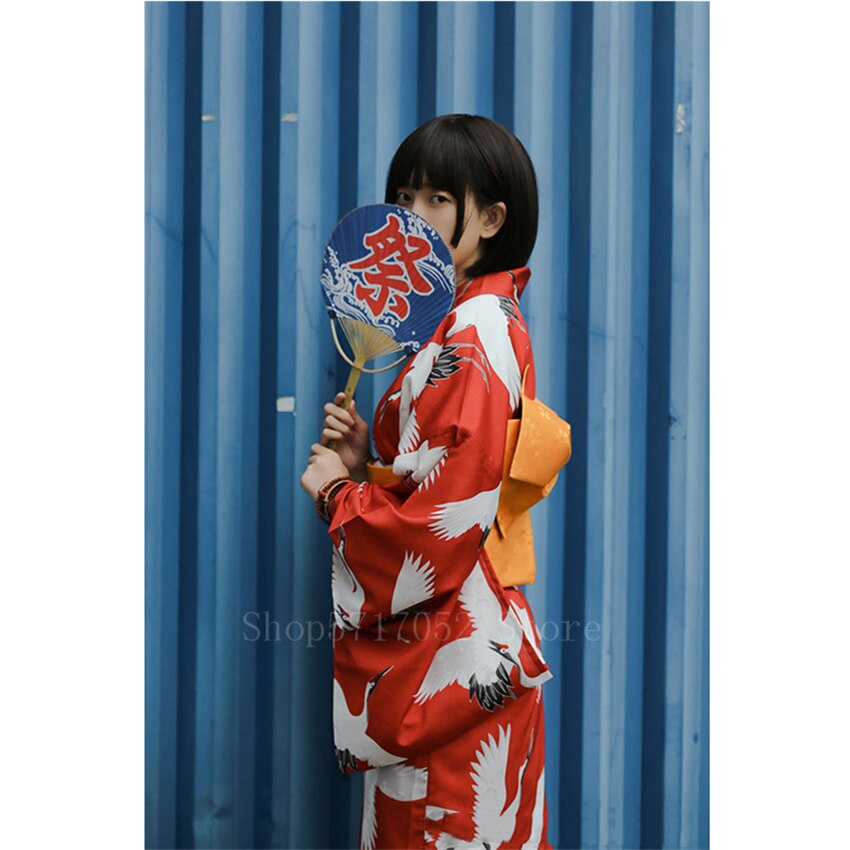 Japanse kimono traditionele kraanvogel vintage lange mouwen yukata jurk vrouw geisha kostuum cosplay badjas harori aziatische kleding