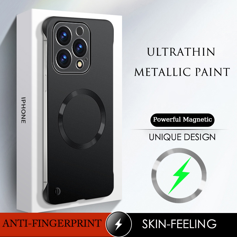 Tynt, matt, metallisk malt pc-magnetisk deksel til iphone 16, 15 pro max, 16 pro plus, for magsafe, rammeløst, lett deksel