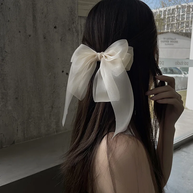Pinza para el pelo con lazo de hilo blanco y negro para mujer y niña, horquilla para la Cabeza trasera, accesorios para el cabello de , primavera y verano, novedad de 2023