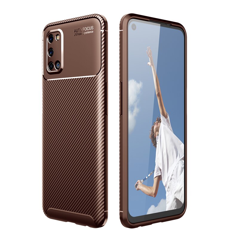 For Oppo A92 Case Cover Soft Silicone Bumper Anti-knock Carbon Fiber Cover For Oppo A52 Case For Oppo A92 A72 A52 Shell 6.5 inch: For Oppo A92 / Brown