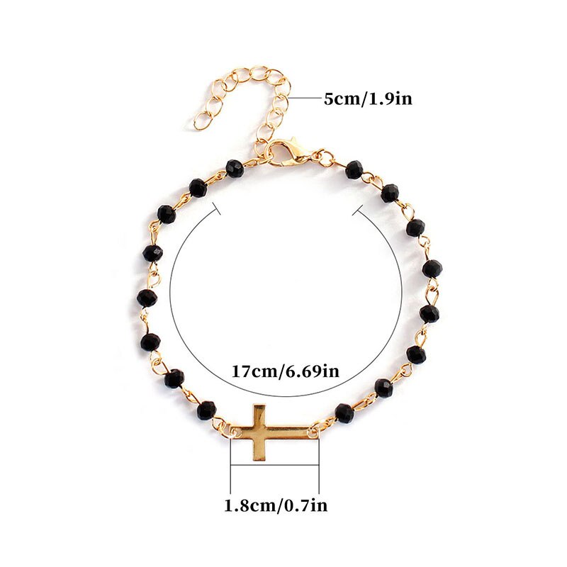 Neue Rosenkranz Stil Seitlich Kreuz Armbinde Schwarz Onyx und Beades Gold oder Kette Armbänder für Frauen Mädchen