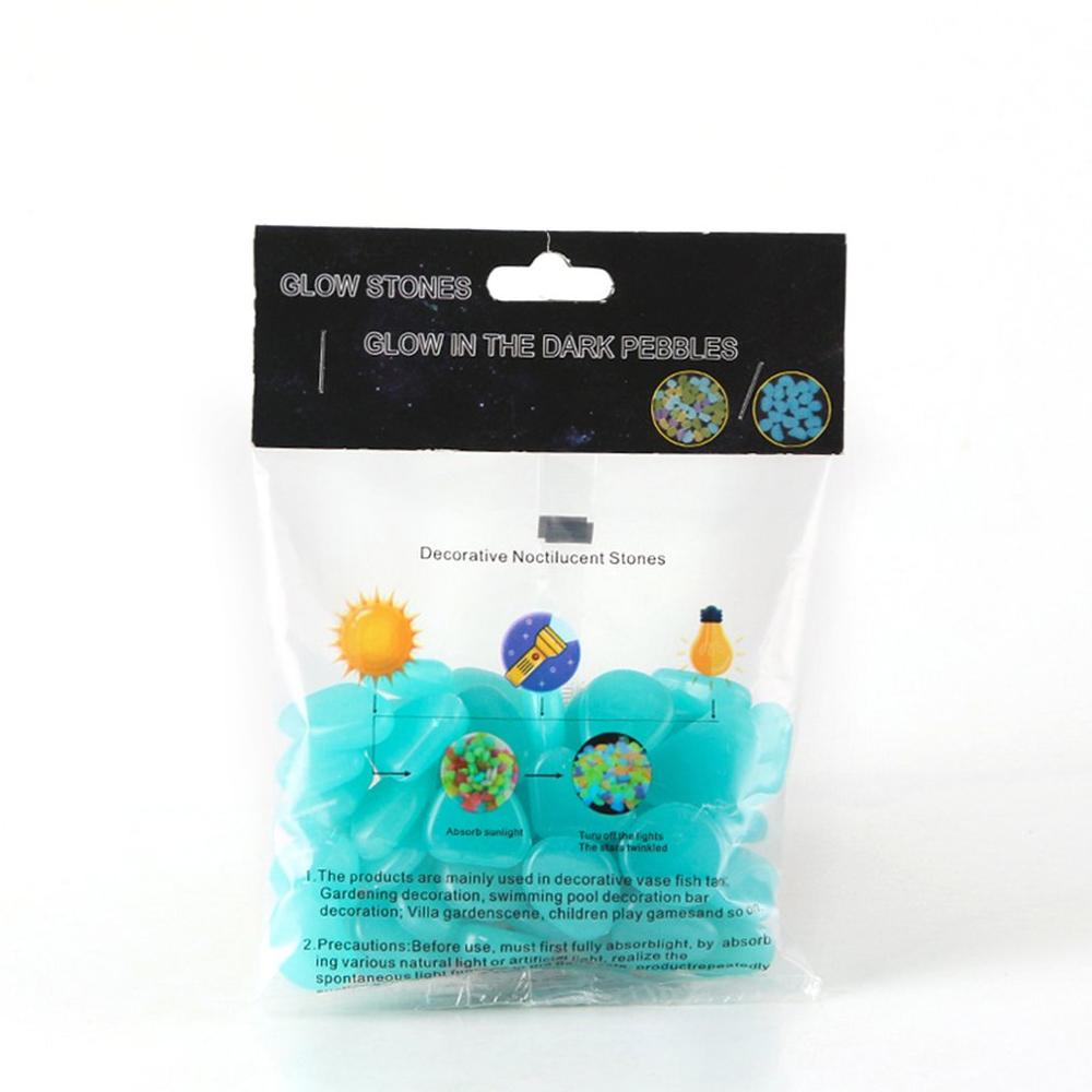 50 pçs cor artificial luminosa pedra fluorescente pedra brilhante inglês completo saco embalagem tanque de peixes paisagismo: light blue
