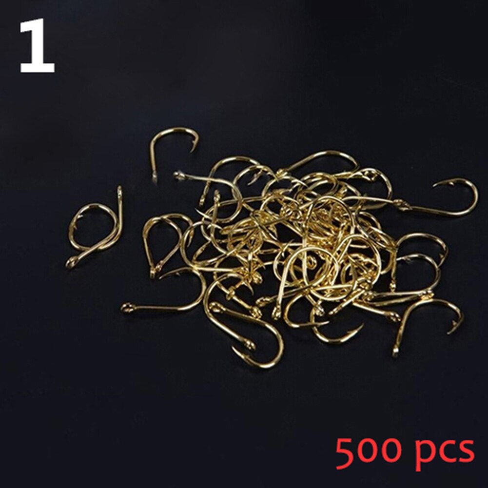 500 Pcs 10 Sizes Assorted Sharpened Carbon Steel Fishing Hooks with Tackle Box Fly Fishing Jip Barbed Carp Hooks Sea Tackle: Gold