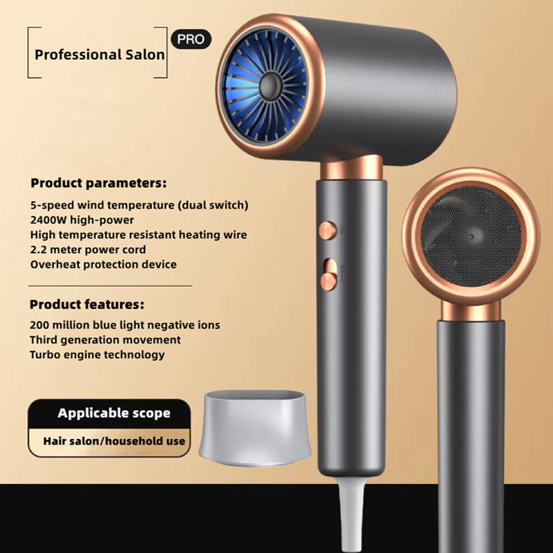 High-Speed Hair Dryer 2400w High-Power Fast Drying Blue Light Negative Ion Silent Hair Dryer For Home Hair Salon: DEEP BLUE / UK