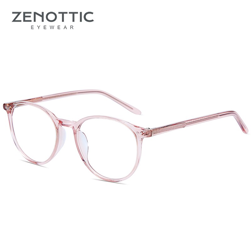 ZENOTTIC Vintage Transparent Acetate Glasses Frame Women Optical Myopia Clear Anti Blue Light Glasses Lens Computer Eyeglasses: PINK