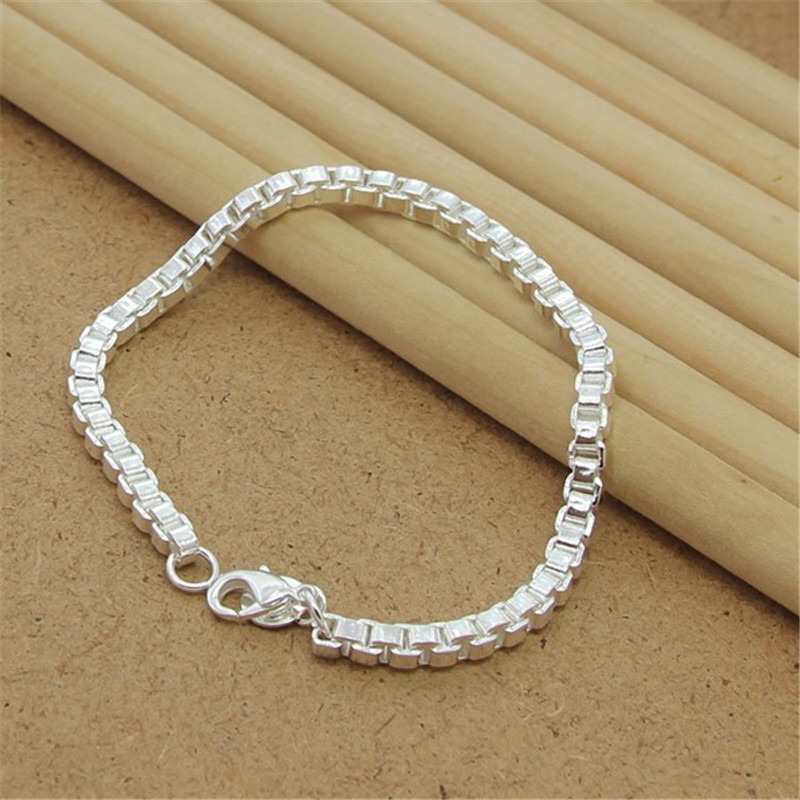 925 Sterling Zilveren Armband 4Mm 8Inch Venetiaanse Vierkante Armband Voor Vrouwen &amp; Mannen Party Charm Sieraden gifs
