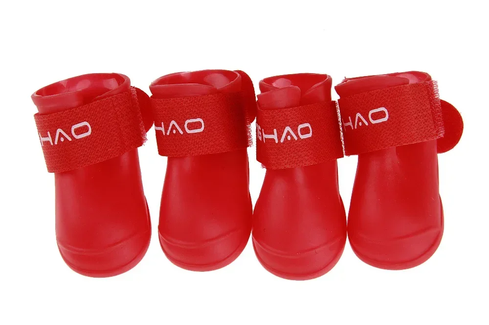 4 unids/lote S/M/L mascota de perro de lluvia, zapatos para perros, botines de goma, antideslizantes, impermeables, para mascotas, perros, gatos, zapatos de lluvia: S / Red