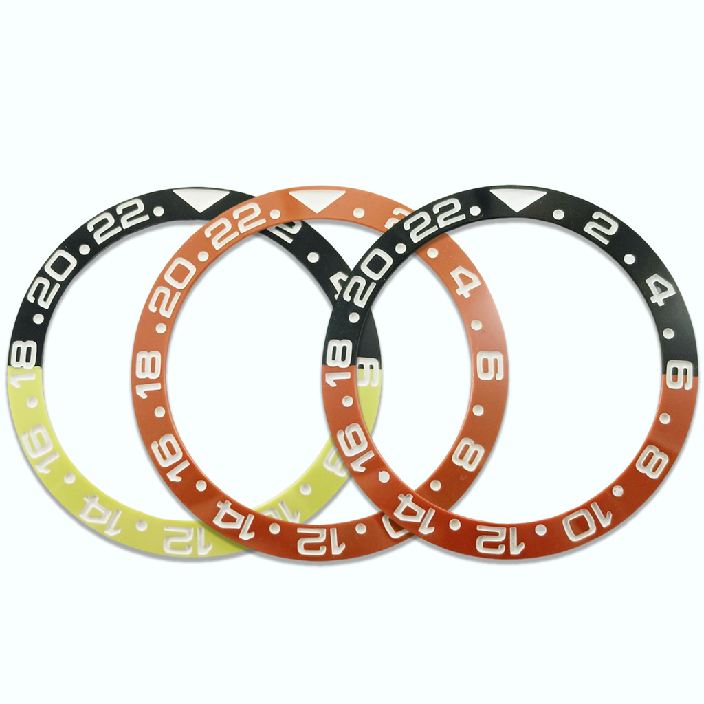 38mm Keramik Lünette Schwarz Orange Gelb Schräge Taucheruhr Einsatz Uhr Ersetzen Zifferblatt Uhr Lünette Einsätze Ring