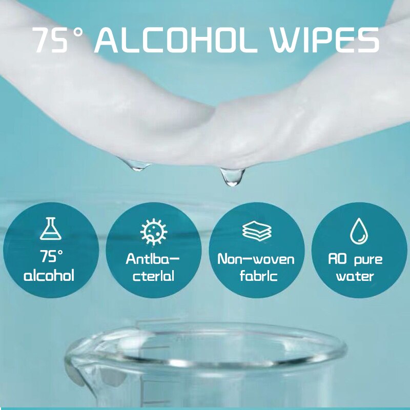 50 Pièces/pack 75% Éthylique Alcool Antibactérien Lingette Humide Main Propre Soins de Santé 99.9% Tuer Les Bactéries 50 lingettes/pack