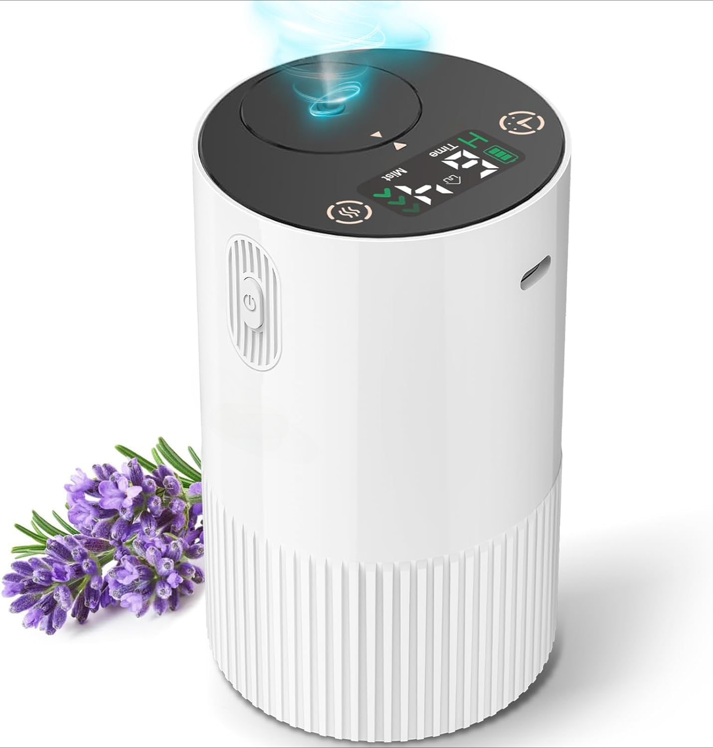 Aromaterapidiffusor för hemmet med batteriindikator, bärbar doftluftsmaskin 1/2/3 och kontinuerlig dimningstimerfunktion: Vit