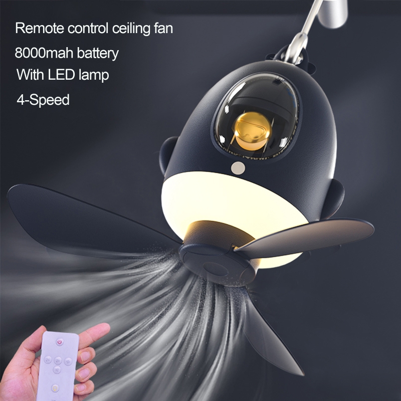 3 in 1 Silent Hanging Fan 9.8 inch Remote Control Ceiling Fan with Light+Hook K5DB