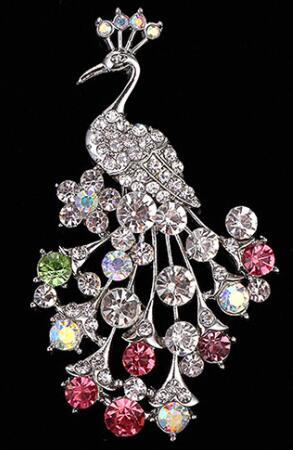 Peacock rhinestone brooches for women rhinestone brooch animal for wedding brooches for lady: silver