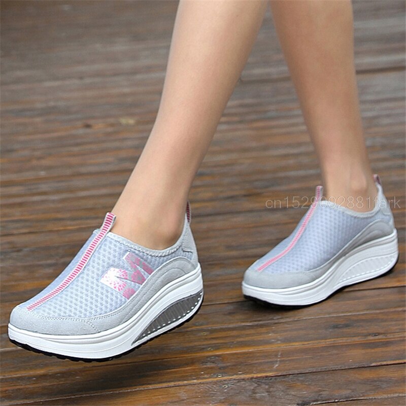 Women Wedges Toning Shoes Breathable Platform Swing Shoes Ultra-light Female Lazy Slimming Shoes Height Increasing