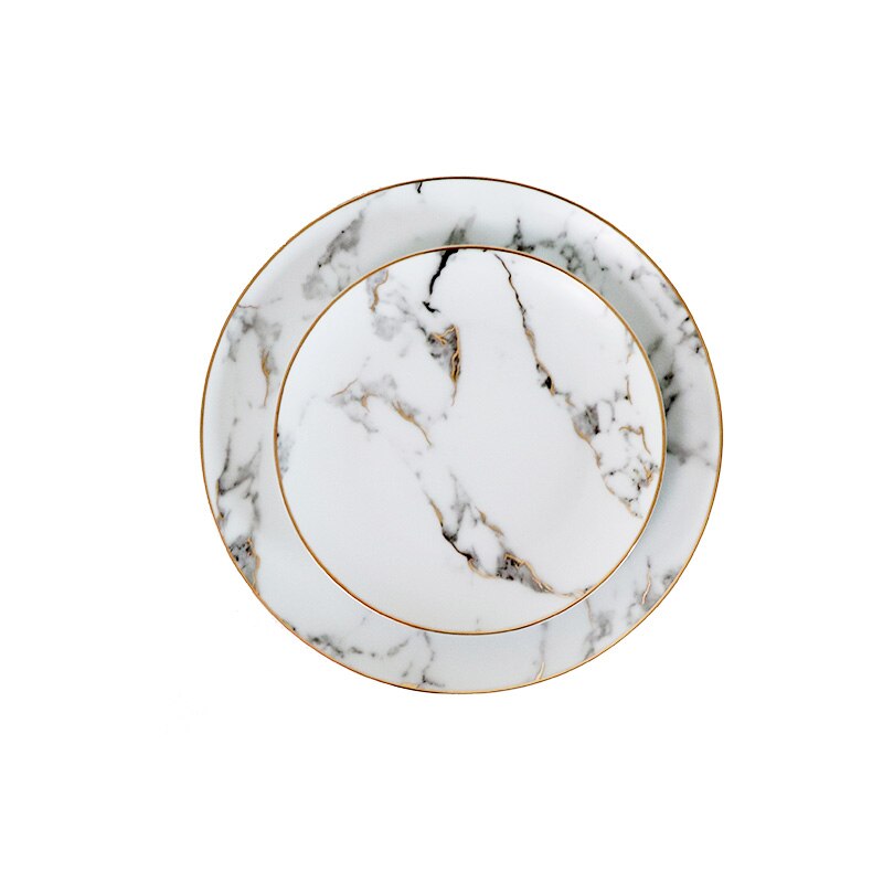 Porslinsfat marmor gyllene kant dinne tallrik biff tallrik european ameraica style living