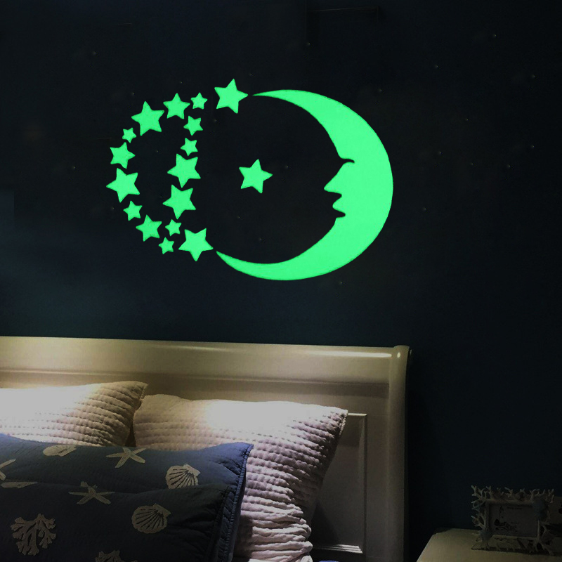 Moon Star Pattern Glow Sticker For Kids Bedroom Ceiling Decoration Luminous Wall Mural Art Diy Girls Decals Pvc Poster