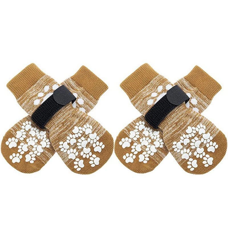 Chaussettes antidérapantes pour chiens, avec sangles, contrôle de Traction, pour l'intérieur sur le plancher en bois dur, protection des pattes pour animaux de compagnie, pour petits chiens, 4 pièces/ensemble: M / Lavande