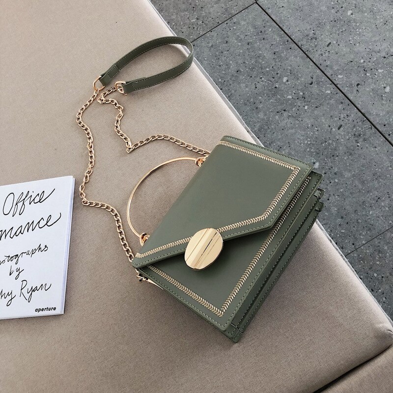 Petit sac à main en cuir PU pour femme, fourre-tout bonne , sac Messenger à serrure avec chaîne à bandoulière de styliste, nouveauté été: green