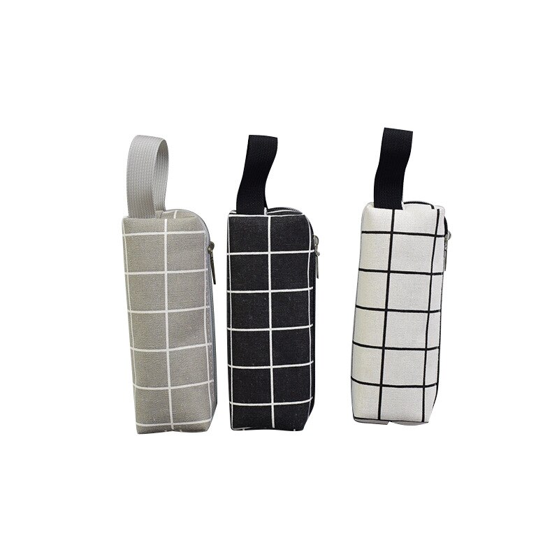 Grote Capaciteit Etui Zwart En Wit Plaid Canvas Etui Student Draagbare Etui Briefpapier Zak Briefpapier Doos