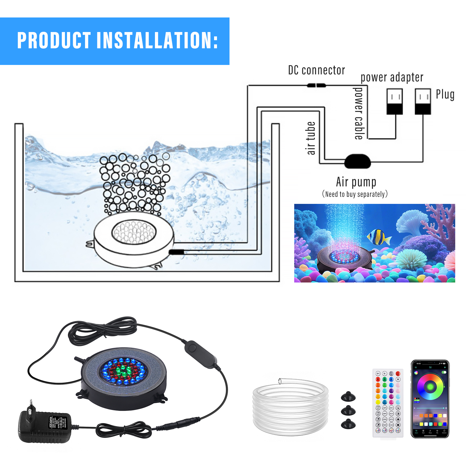 Onderwater Aquarium Licht Kleur Veranderend IP68 Waterdicht 36 LED Luchtlicht Aquarium Luchtbel Lamp Maken Zuurstof voor Aquarium