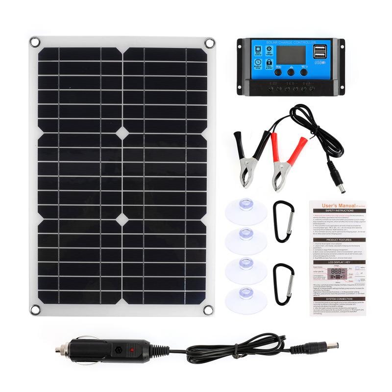 Kit de painel solar portátil de 180w, porta usb com 10/20/30a, controle com tela lcd, carregador solar, uso externo, portátil, fonte de alimentação, pnone