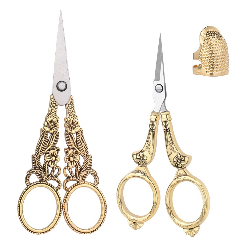 7 delige Borduurschaarset, Europese Stijl Vintage Roestvrijstalen Naaigereedschap met Vingerhoed, Schaar, Draadafsnijder, Naalden en Houten Kist, voor Knutselen, Naaien, Handwerken(Zilver