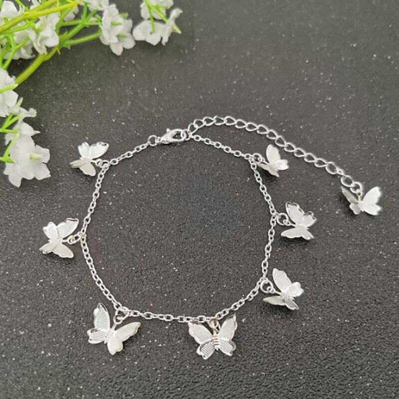 Nouvelle papillon bracelets de cheville pour femmes or argent couleur chaîne cheville Bracelet sur la jambe bohème pied bijoux: 8 Silver Butterfly