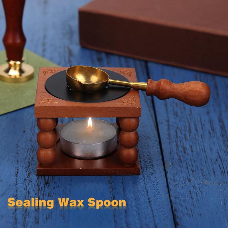 Retro Brass Fire Wax Seal Stamp Vintage Copper Wood Handle Sealing Wax Spoon Tool Stove Pot for Wax Seal Stamp Candle