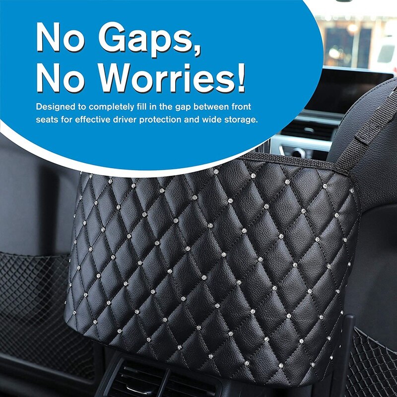Car Seat Storage and Handbag Holding Car Net Pocket Handbag Holder Hanging Storage Bag Between Car Seats (Black+Diamond)