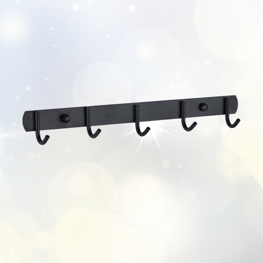 1pc Stainless Steel Door Back Hooks Hanger Punch Free Clothes Hook for Home (5 Hooks Black Round Shape Hook): 44x5.5CM