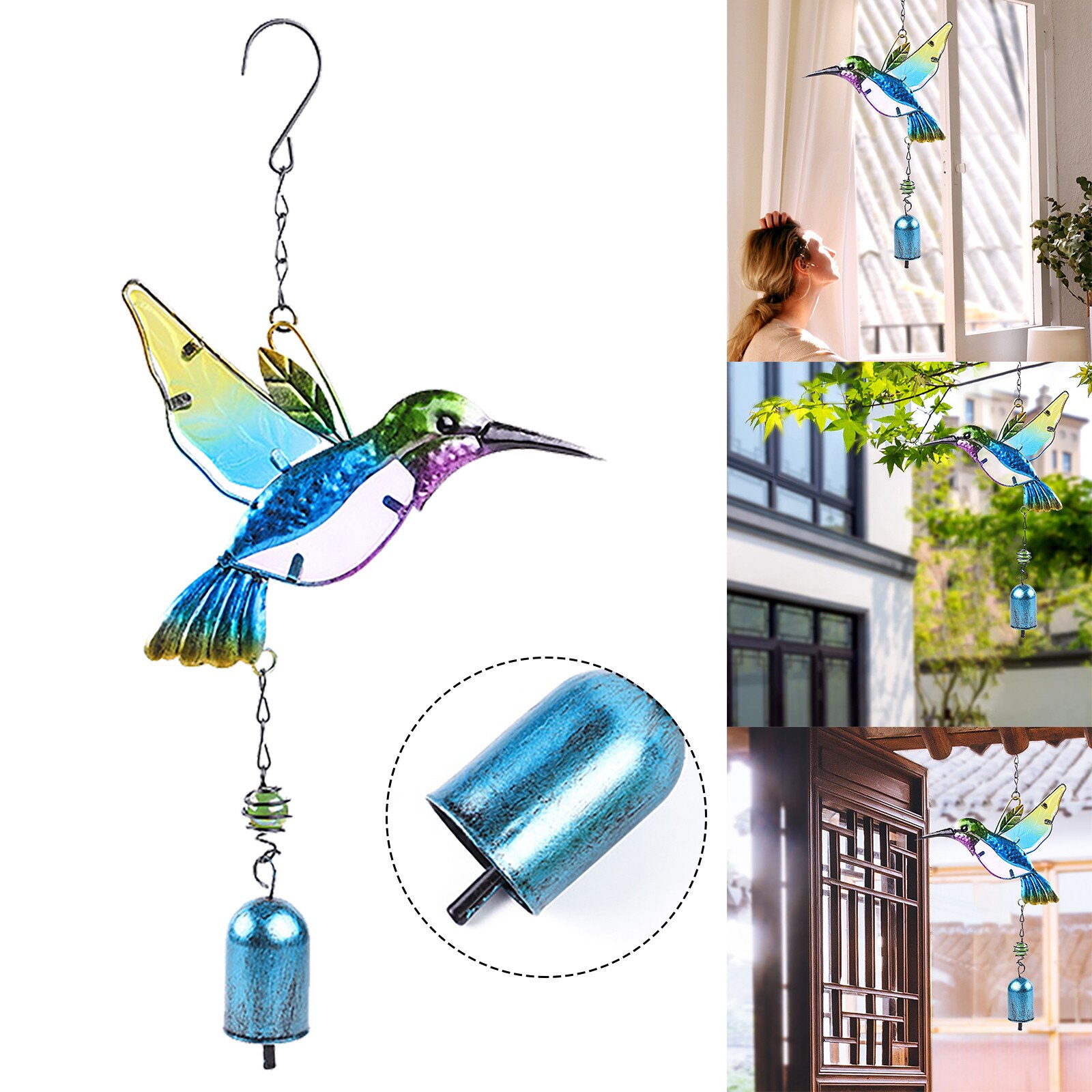 Wind Chimes Aluminum Hanging Ornament Home Outdoor Garden Yard Deco Hummingbird Wind Chime Hangs Pendant for Living room: A