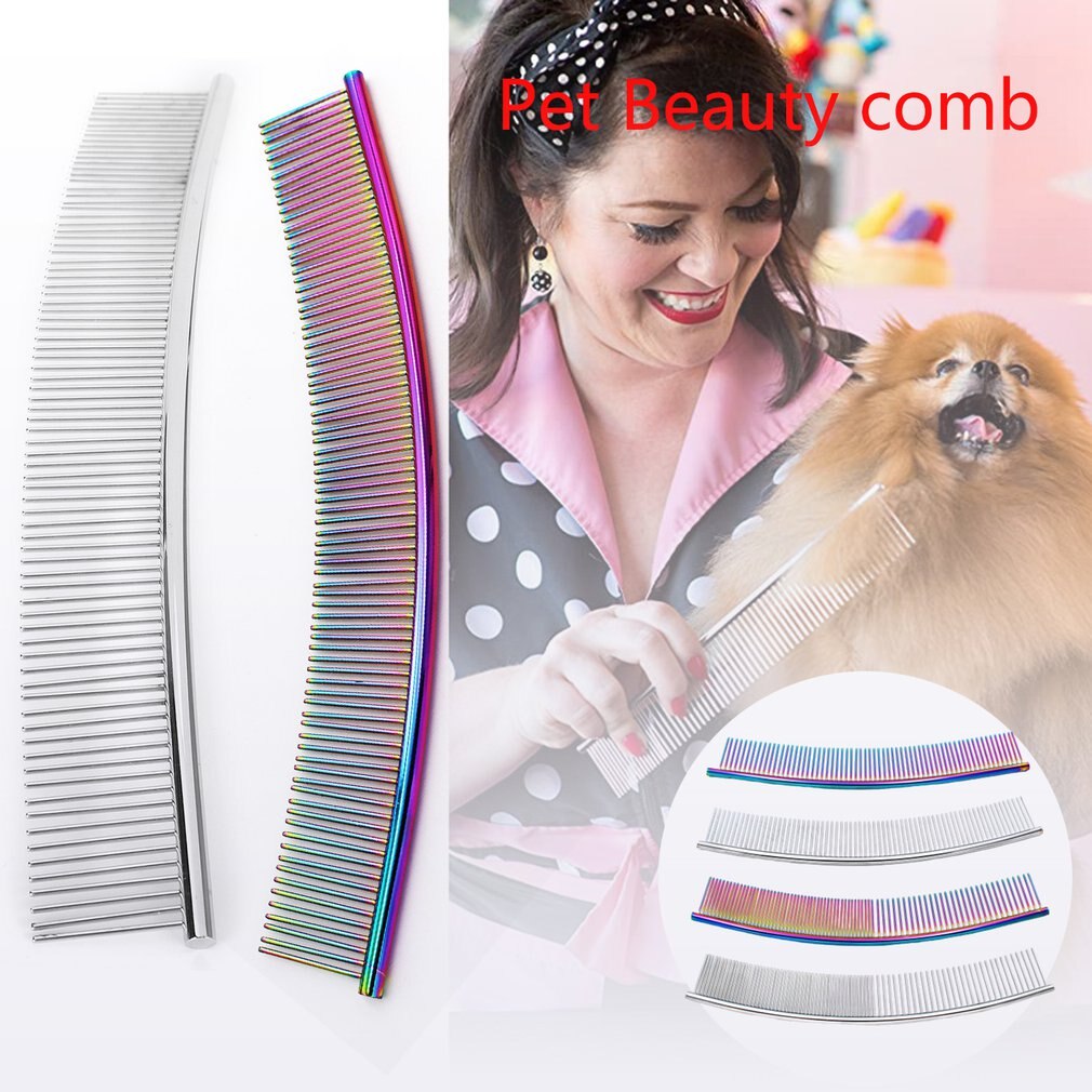 Moon Shaped Pet Grooming Comb Stainless Steel Beauty Removes Fleas Curved Row Dog Opening Durable Comb