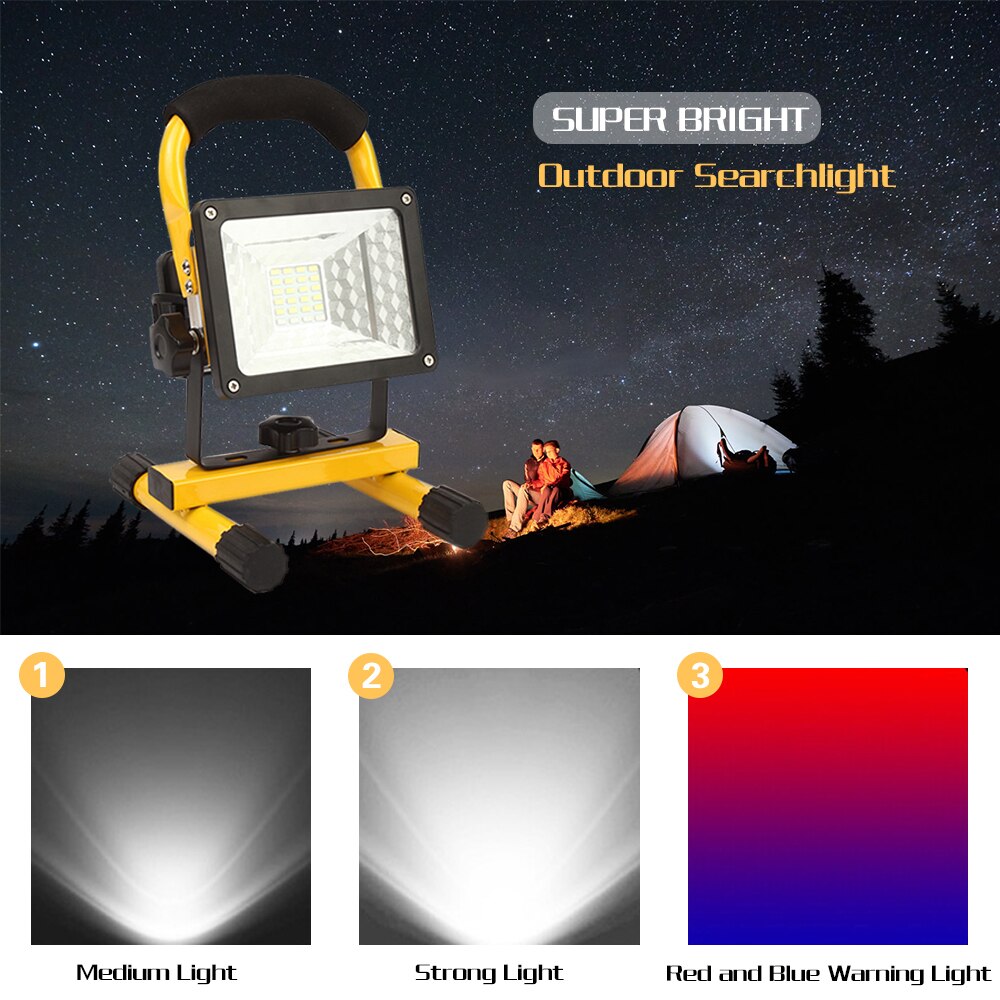 Oppladbar flomlys 30w 24 led spot lys vanntett utelys med lader  by 18650 batteri konstruksjon spot lampe