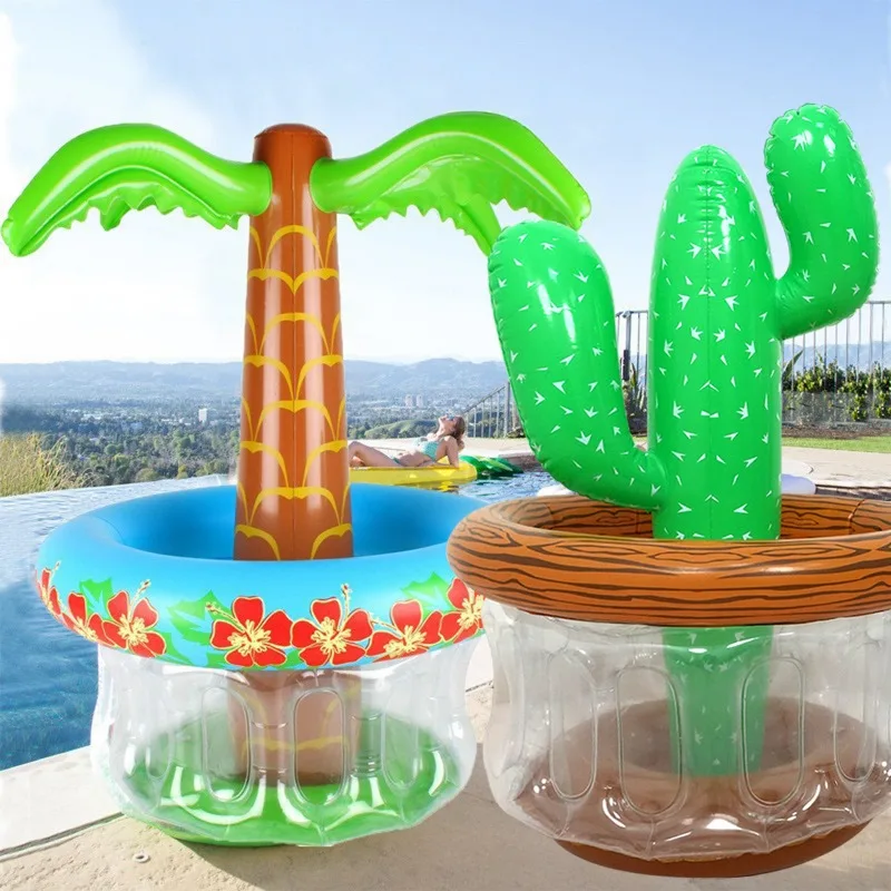 Tropical Inflatable Coconut Tree Cooler Poolside Drink Holder & Ice Bucket Combo Portable Beverage Station for Beach Pool Party