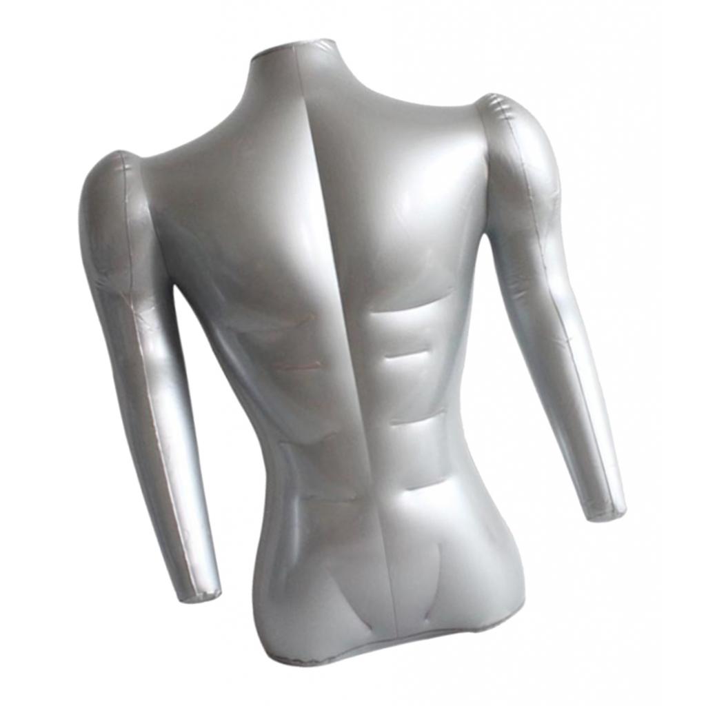 71cm Inflatable Adult Mannequin Male Bust T-shirt Tops Dummy Display Holder Silver
