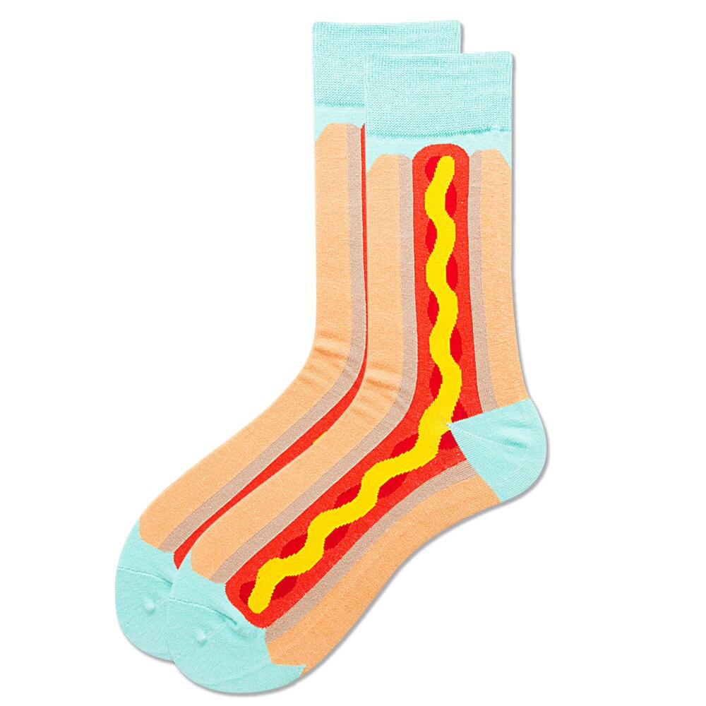 Sjov mad mænd sokker burger fries pizza kalkun hund ost æg bacon harajuku hip hop happy sox funky vinter: Hotdog sokker