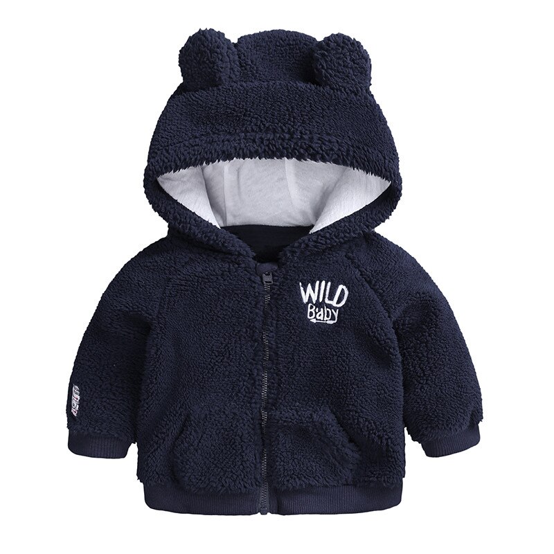 Lzh nyfødt baby drenge jakke efterår vinter jakke til baby pige hætte varm overtøj frakke til baby drenge spædbarn fleece frakke: Marine blå / 3m