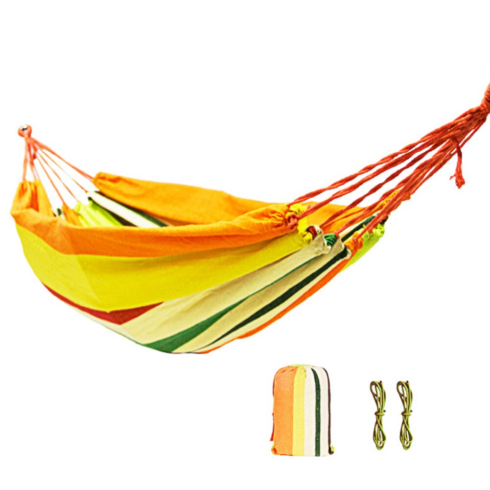 Canvas Striped Hammocks Ultralight Camping Travel Hammock with Portable Backpack Rainbow Outdoor Leisure Garden Hanging Swing: Tender Green