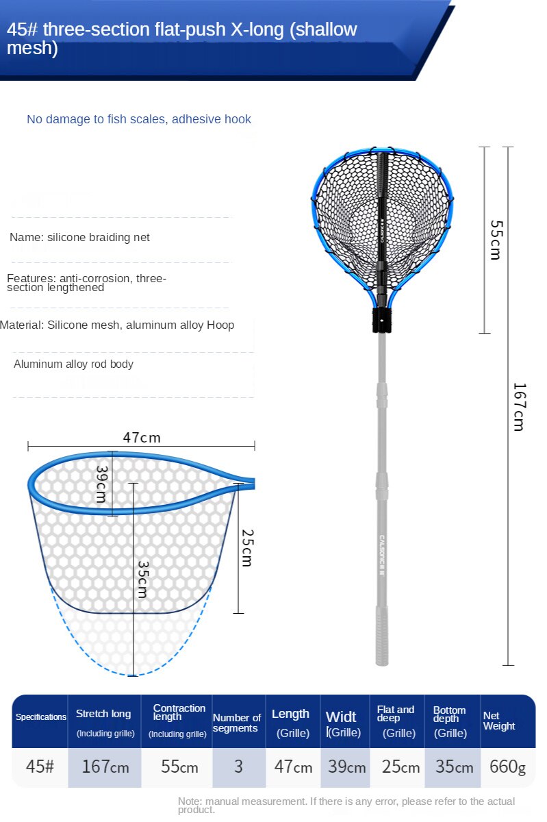 Big Fish Sea Fishing Net Lura Hand Net Aluminium Alloy Outdoor Fishing Blue Silica Gel Diddle-net Lura Net: 45 3-section 1