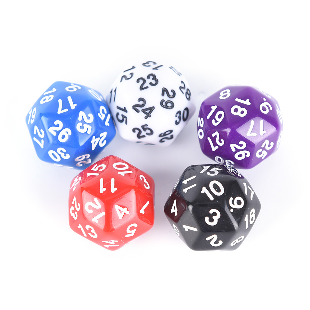 5 Colors 25mm 30 sided Dice Plastic Cubes Dice