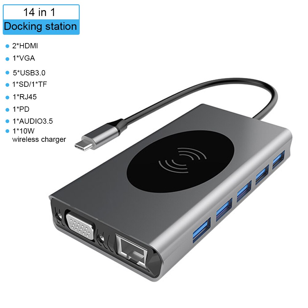 Hub 14-en-1, HDMI RJ45 VGA Triple affichage, HUB 3.0 adaptateur, Dock pour MacBook Pro, lecteur de cartes, séparateur USB type-c, HUB USB: Triple Display A